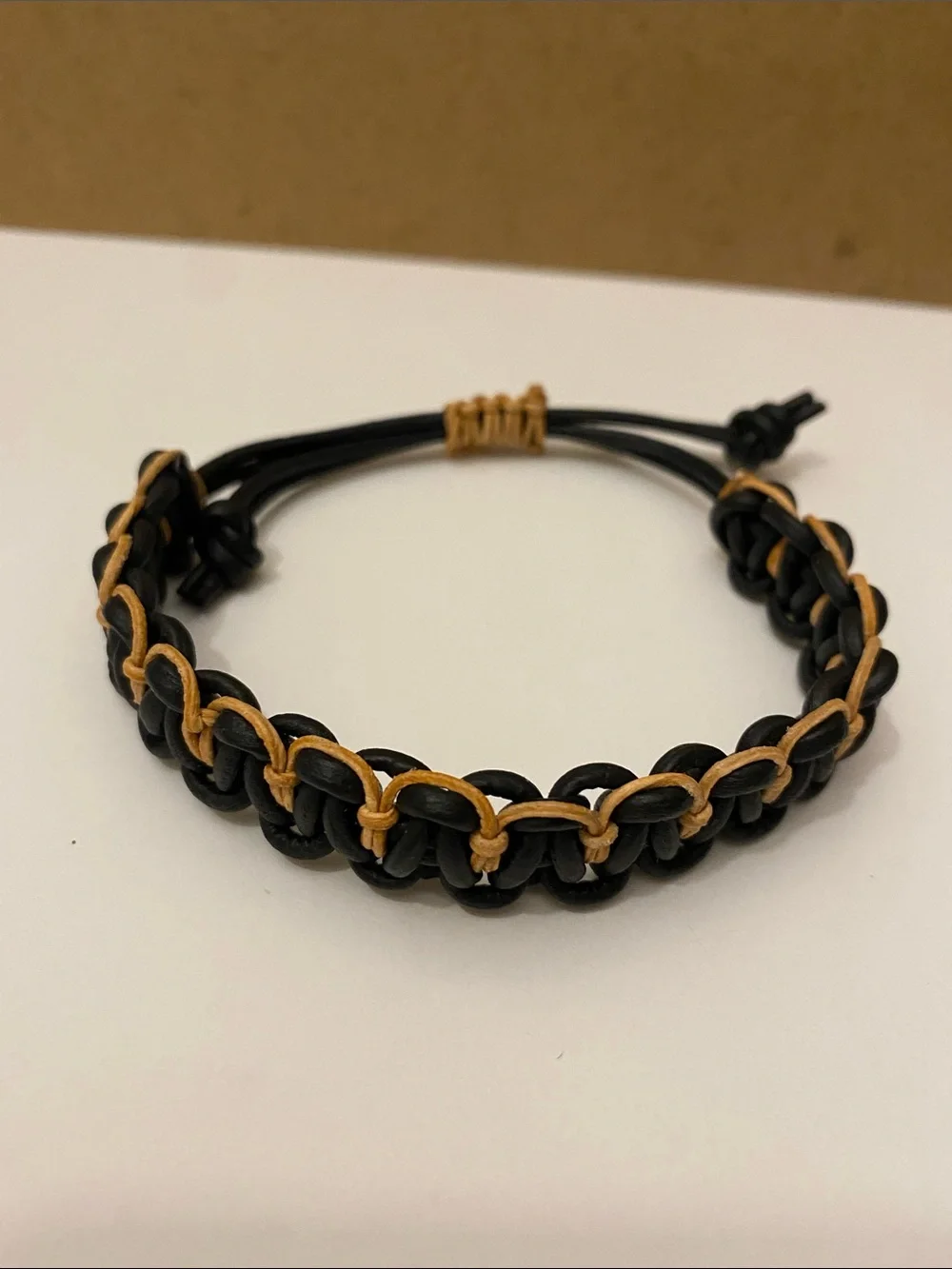 Black and Tan Woven Leather Men's Bracelet